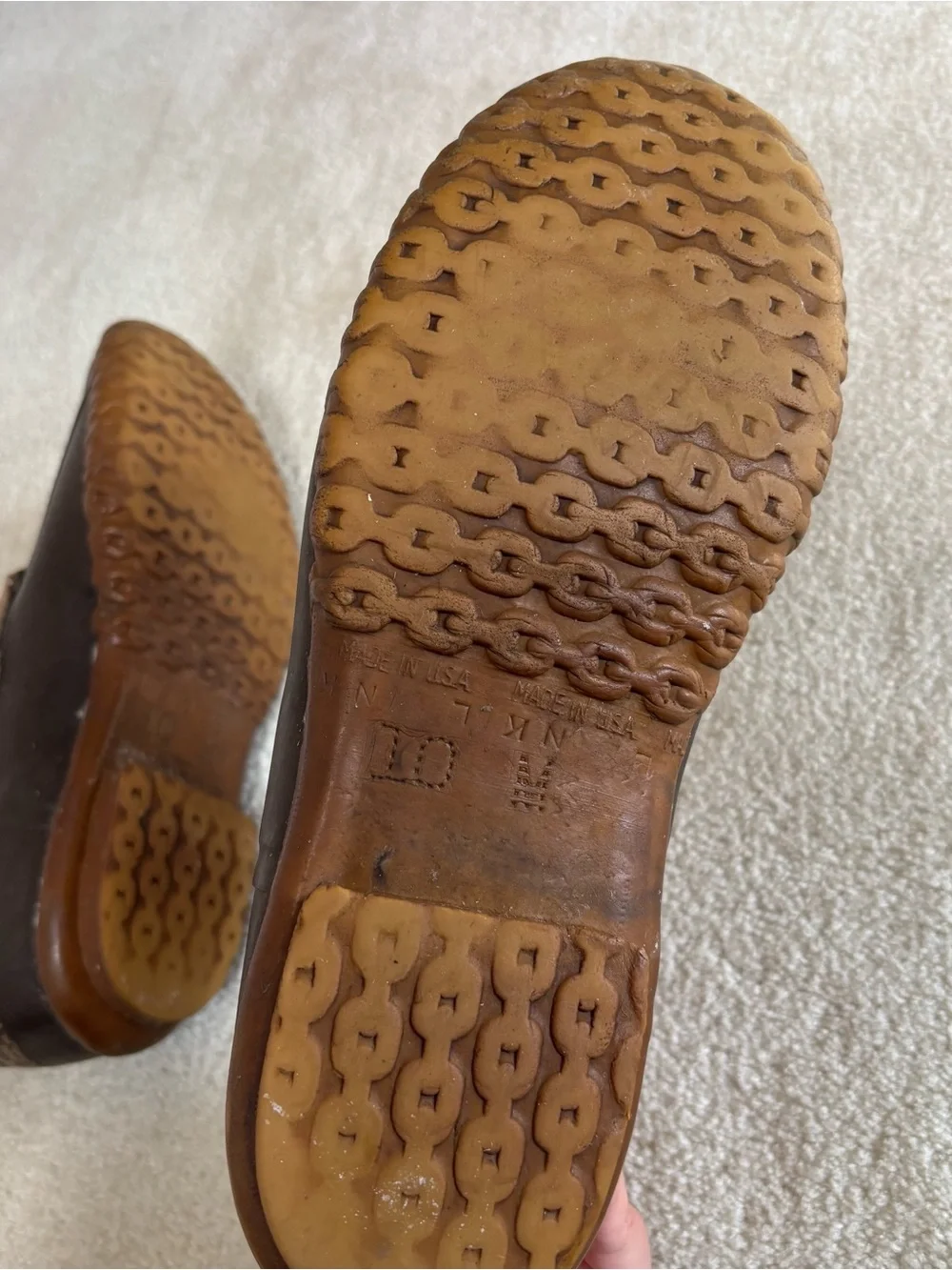 L.L. Bean Men’s Tan Leather and Dark Brown Rubber Duck Boots